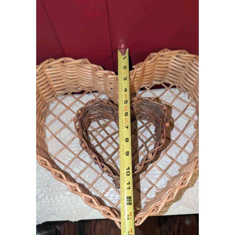 Vintage Lot 14" 7" Wooden Twig Vine Rustic Heart Shaped Basket Cottagecore Decor - Picture 8 of 10